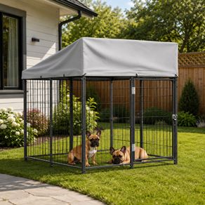 Outdoor Dog Kennel, 1.12 x 1.15 x 1.25 m Large Dog Kennel with Secure Lock, Outside Dogs Enclosures with UV-Resistant & Waterproof Roof Cover