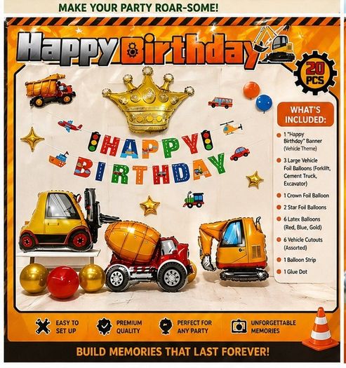Construction vehicle Birthday Balloon kit