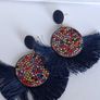 Navy Multi Coloured Crystal Fringe Disc Earrings Image 6