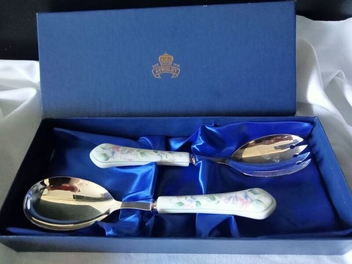 AYNSLEY "Little Sweetheart" Serving Salad Spoons Set Boxed