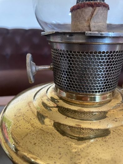 1930s40s Aladdin Model 12 Brass Table Mantle Oil Lamp with Fluted Glass Shade