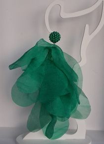 Green Pearl Cluster Stud Glass Inlay Extravagant Chiffon Petal Tassel Earrings