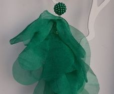 Green Pearl Cluster Stud Glass Inlay Extravagant Chiffon Petal Tassel Earrings
