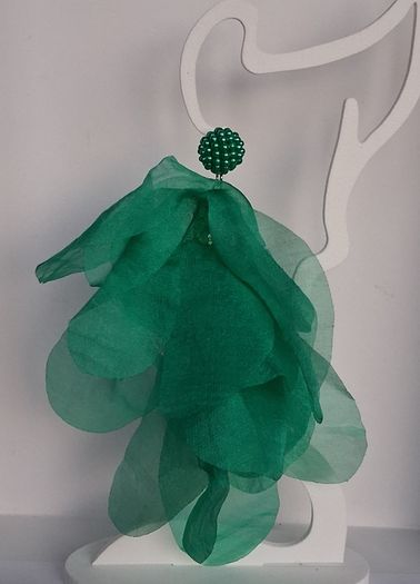 Green Pearl Cluster Stud Glass Inlay Extravagant Chiffon Petal Tassel Earrings