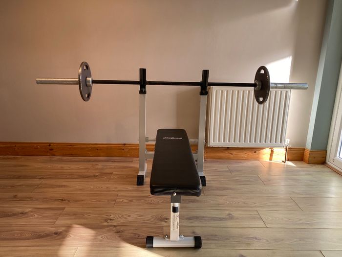 Complete Home Gym Weight Set, 100kg Plates + 20kg Olympic Barbell + Adjustable Bench