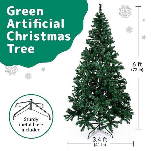 Christmas Decorations - 6ft/72inch Artificial Canadian Fir Full Bodied Pop-up Christmas Tree w/1200 Tips, Perfect Christmas Trees with Metal Stand for Home & Office, Compact and Easy to Store