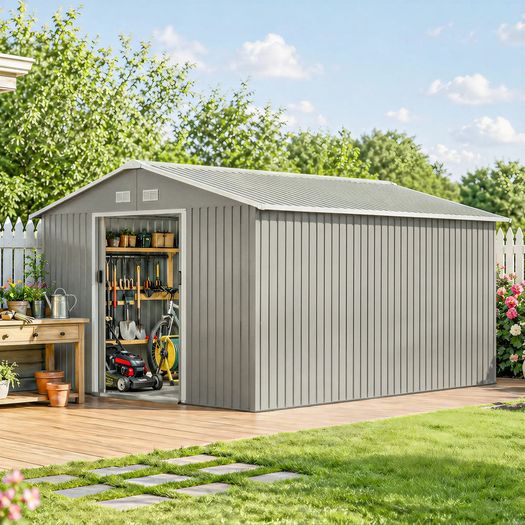 Large Metal Storage Shed Sliding Doors 13 x 11ft