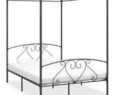 Canopy Bed Frame Grey Metal 160x200 cm