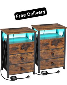 Bedside Table Set of 2 with Charging Station
