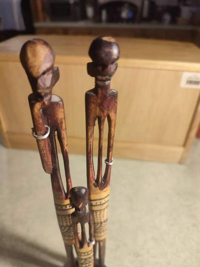 3 Vintage Hand Carved African Pencil Thin Tall Hand Painted Figures 12.5"