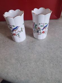Vintage Set of 2 Aynsley Pembroke Bone China Porcelain Small Fluted Vase 1980s England