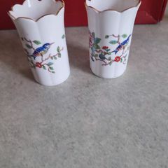 Vintage Set of 2 Aynsley Pembroke Bone China Porcelain Small Fluted Vase 1980s England