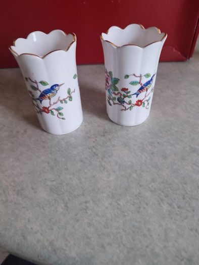 Vintage Set of 2 Aynsley Pembroke Bone China Porcelain Small Fluted Vase 1980s England