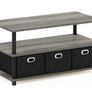 3-Tier Modern Coffee Table with Shelves and Storage Bins, Easy Assembly Side Table with Open Shelf, for Living Room, Bedroom, Home Office, French Oak Image 4