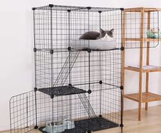 3 Tier Pet Playpen DIY Small Animal Cage Guinea Pig Rabbits Hamster Bunny Puppy Cat Metal Exercise Fence Enclosure Run Cage Metal with 3 Doors 2 Ladders 24 Panels Black 109 x 75 x 39 cm