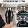3/4 HP Food Waste Disposer 3600 RPM Continuous Feed Kitchen Sink Waste Disposal Unit Image 3