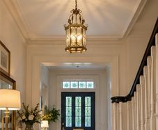 Large Ornate Brass & Glass Hall Pendant Light 70cm