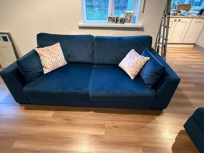 DFS Navy Plush Sofa