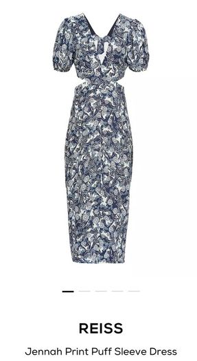 MIDI dress Puff sleeve blue flowerpeint Reiss size 14 Brand New