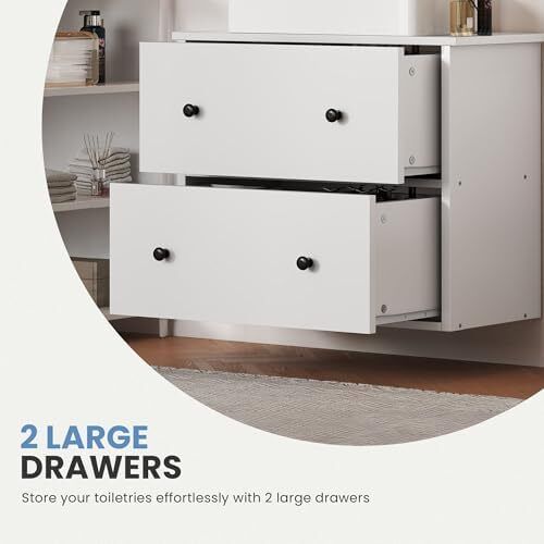 Bathroom under sink cabinet,wall mounted under sink storage,bathroom storage with 2 drawers, Toilet Paper Storage Cabinet, vanity unit, 60 x 30 x 50 cm for small bathroom, White
