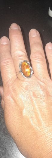 Large  sterling silver ring with amber