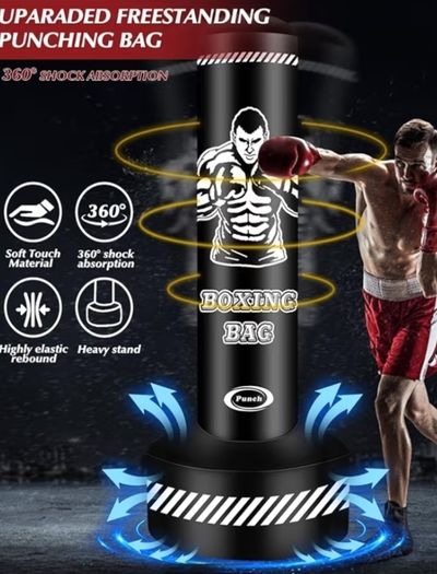 180cm Free Standing Boxing Bag Inflatable Heavy Punch Bag with Stand Kickboxing Bags for MMA Muay Thai Fitness Women Men Training Equipment