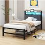 3ft Single Size Bed Frame with LED Lights Storage Upholstered Headboard and Charging Station Image 3