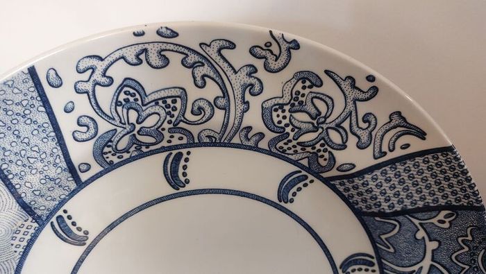 Fabulous & Unusual Large Blue and White 12.5" Charger or Display Plate by Wood & Sons in the Aesthetic Movement Inspired "Arabesque" Pattern