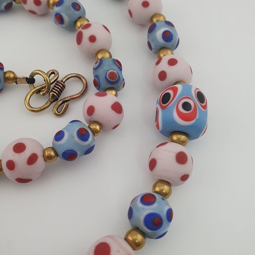 Antique Venetian Style Eyes Glass Beads Necklace