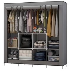 Portable Fabric Wardrobe with Drawers Freestanding Clothes Closet with Hanging Rails Shelves and Oxford Cover Space Saving Wardrobe Storage Organiser for Bedroom 170 45 170cm