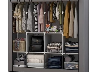 Portable Fabric Wardrobe with Drawers Freestanding Clothes Closet with Hanging Rails Shelves and Oxford Cover Space Saving Wardrobe Storage Organiser for Bedroom 170 45 170cm