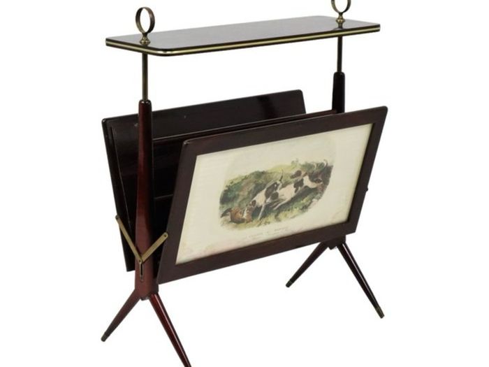 Vintage Italian Mahogany  Brass Magazine Rack attributed to Ico Parisi 1950s