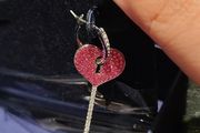 Swarovski Single Heart Key Earring in Fushia
