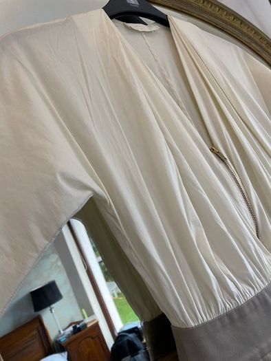 COS Gathered Zip-up Dress Off-white Grey / Brown Knee Length MIDI Size EUR 34 XS