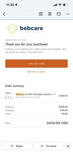 Bebcare Baby Monitor BRAND NEW IN BOX - with breathing mat, retails at 428 USD
