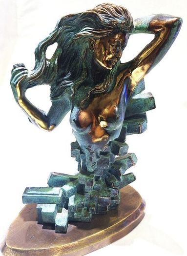 Woman With Naked Bust (35cm, 4.5kg) - Patinated Bronze, Signed