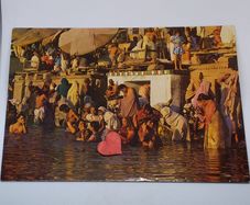 India Postcard : Bathing , Manikarnika Ghat, Varanasi , India - 1992
