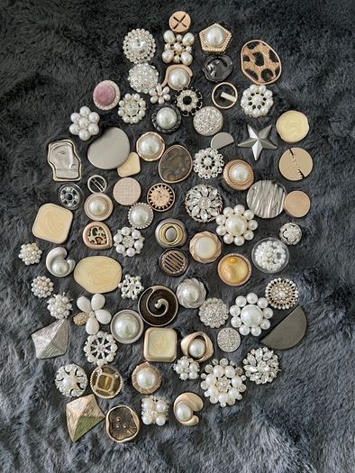 Mixed Random Imperfect Decorative Rhinestone, Pearl & Metal Craft Buttons