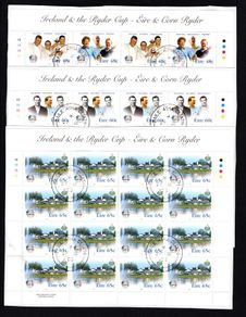 2005 Ireland Ryder Cup Commemorative Stamp Sheetlet Plate 1B1B1B1B Fine CDS Used with Dublin cancel of 27th September 2005 (First day of issue) on envelope extract.
