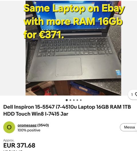 15" Dell Inspiron Laptop.  Intel Core i7, 3.1GHz, 8GB RAM, 1TB Hard Drive.  Touchscreen.