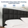Double Bed Frame, Easy Assembly, Sturdy Wooden Slat Support, Upholstered Platform with Headboard, No Box Spring Needed, Black Double Bed 135x190 Image 2