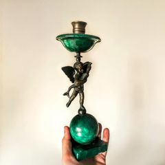 Antique Italian Alabaster and bronze candleholder