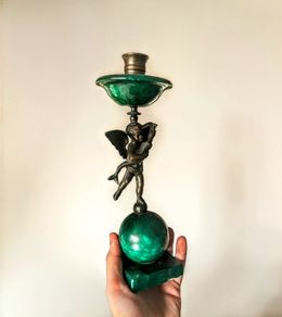 Antique Italian Alabaster and bronze candleholder