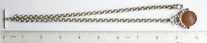 Vintage Silver Plated Pocket Watch Chain With Fob