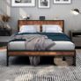 King Size Bed Frame with Storage Wooden Headboard, Metal Bed Frame Image 9