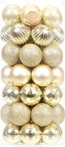 MULTIPLE COLOURS/SIZES AVAILABLE 46-Pack Christmas Ball Ornaments with Strings, 30mm/1.18" Mini Size Baubles, Shatterproof Plastic Christmas Bulbs, Hanging Decorations for Xmas Tree, Holiday, Wedding, Party