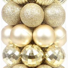 MULTIPLE COLOURS/SIZES AVAILABLE 46-Pack Christmas Ball Ornaments with Strings, 30mm/1.18" Mini Size Baubles, Shatterproof Plastic Christmas Bulbs, Hanging Decorations for Xmas Tree, Holiday, Wedding, Party