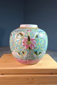 Chinese turquoise-ground famille rose porcelain ginger jar