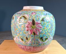 Chinese turquoise-ground famille rose porcelain ginger jar