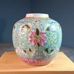 Chinese turquoise-ground famille rose porcelain ginger jar